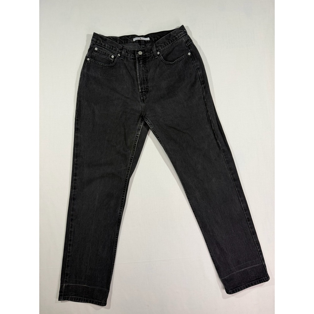 Vintage 90s Tommy Hilfiger Mens Black Denim Straight Leg Jeans 34x31